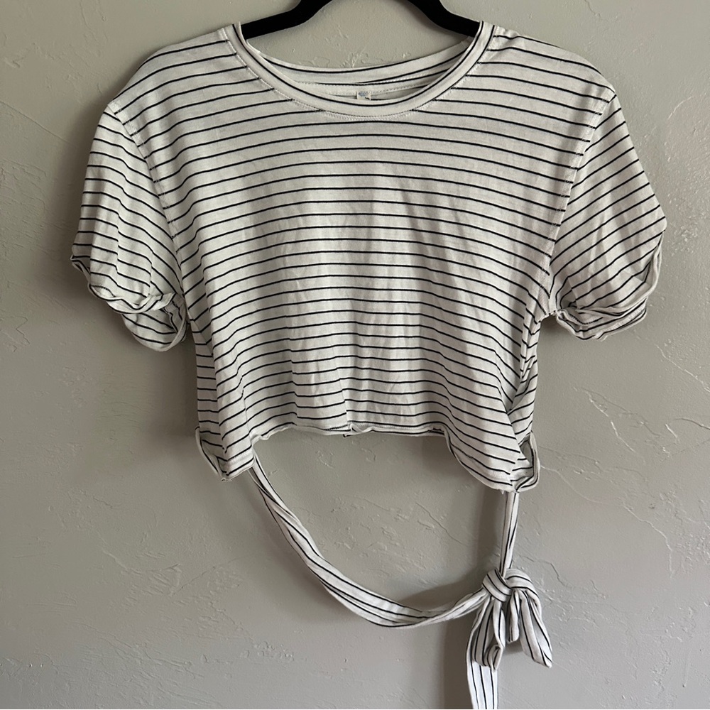 Free People FP Movement Striped Crop Tie Tee